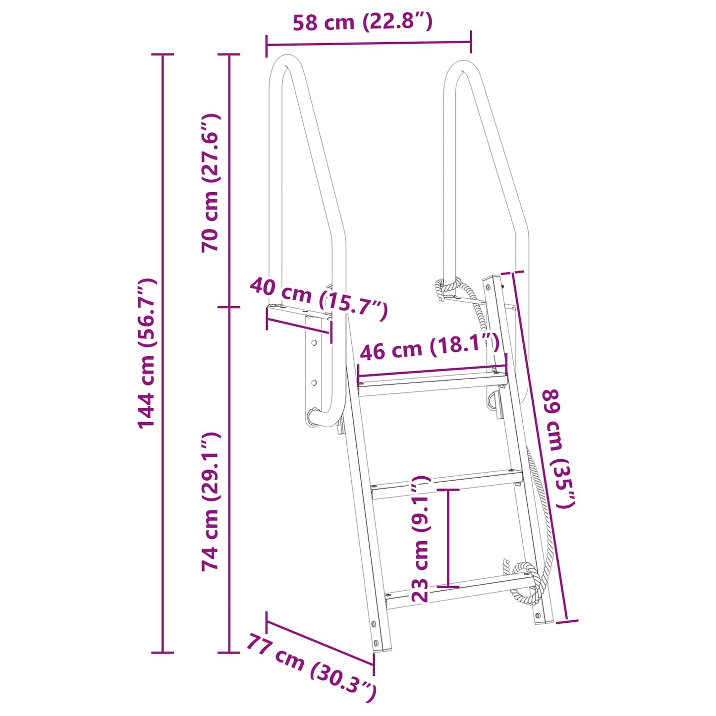 3-Step Dock Ladder Silver 22.83 x 30.31 x 56.69 in Aluminium