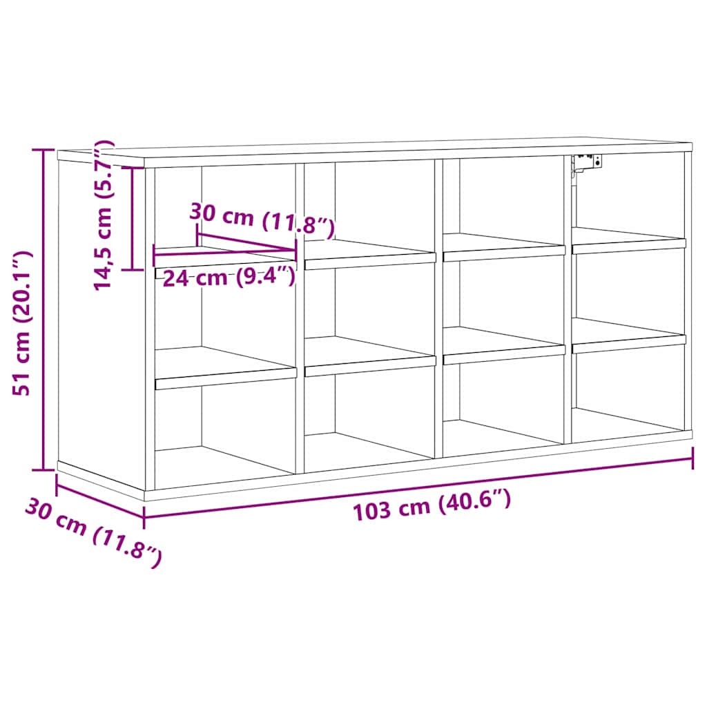 Shoe Cabinet Old Wood 40.55 x 11.81 x 20.08 in Engineered Wood