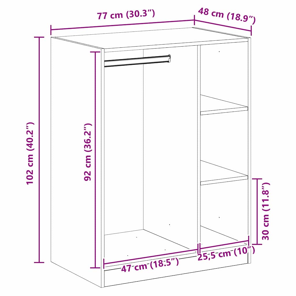 Wardrobe Old wood 30.3" x 18.9" x 40.2" Engineered wood
