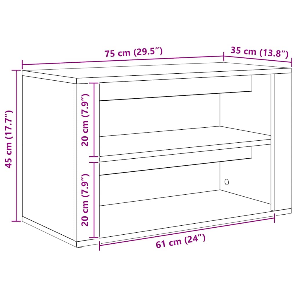 Shoe Rack artisan oak 75 x 35 x 45 cm Engineered wood