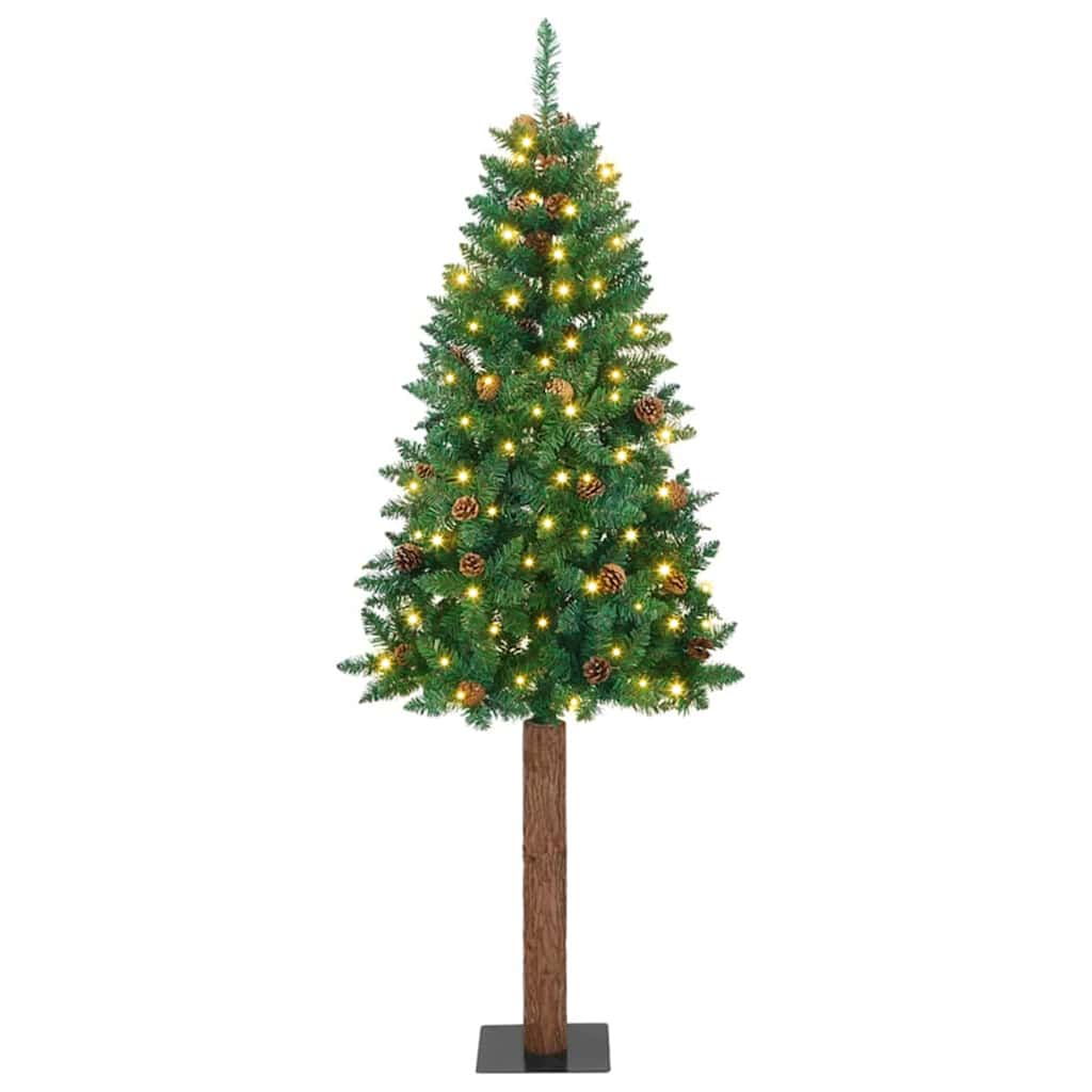Slim Christmas Tree Green 82.7" PVC and Solid Pine wood