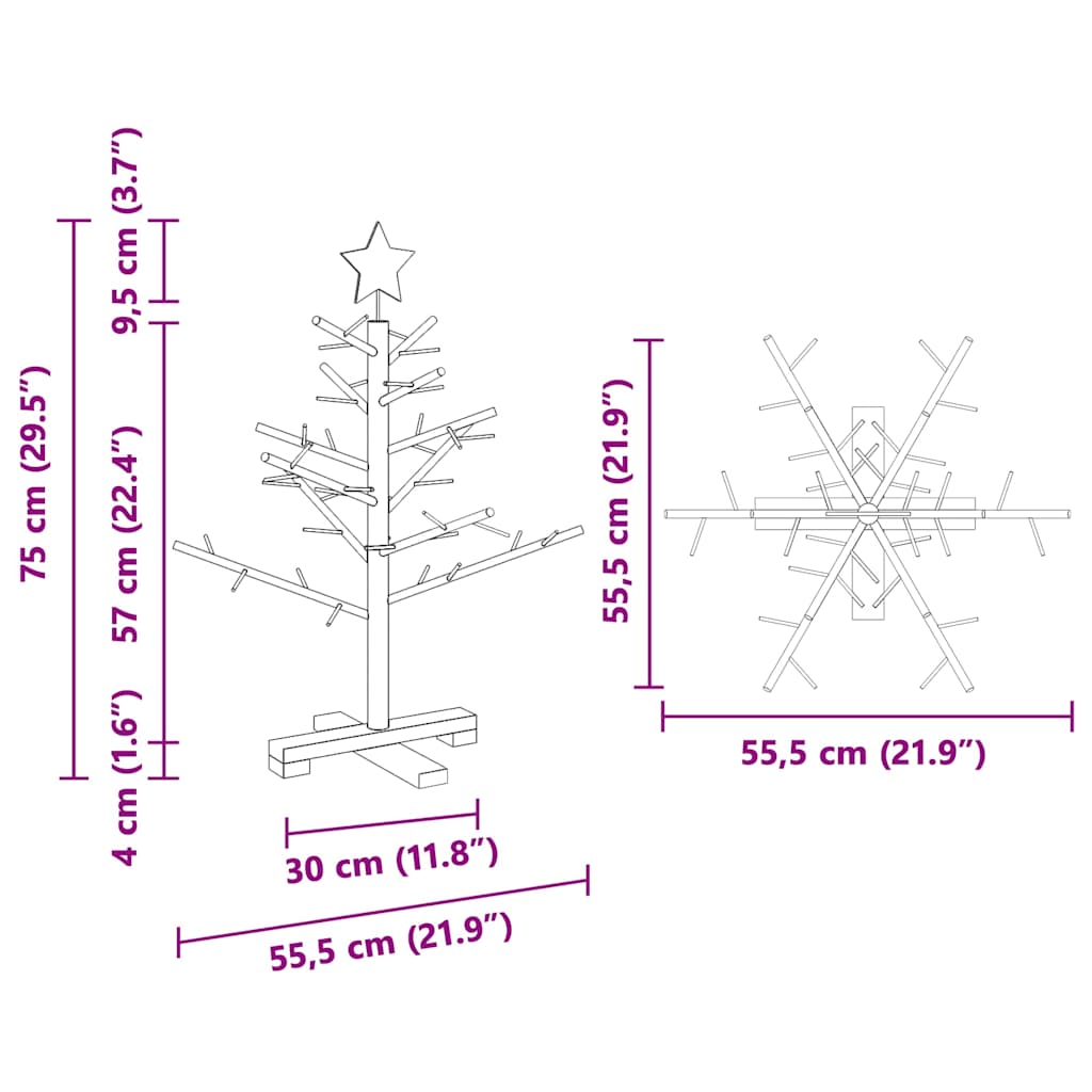 Wooden Christmas Tree with Stand Natural 29.5" Solid pine wood