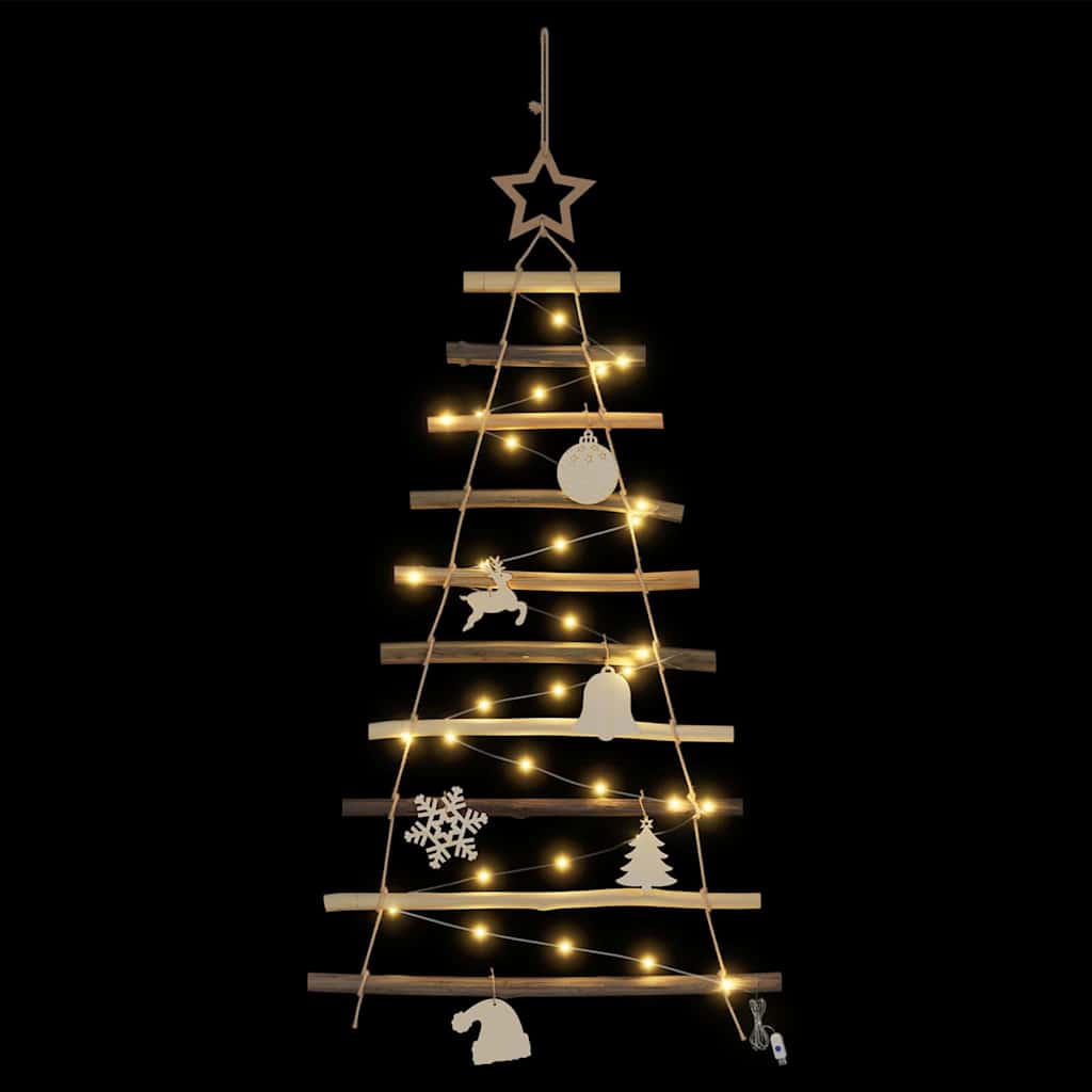 Christmas Tree with 30 LEDs Natural 35.4" Solid Ash wood