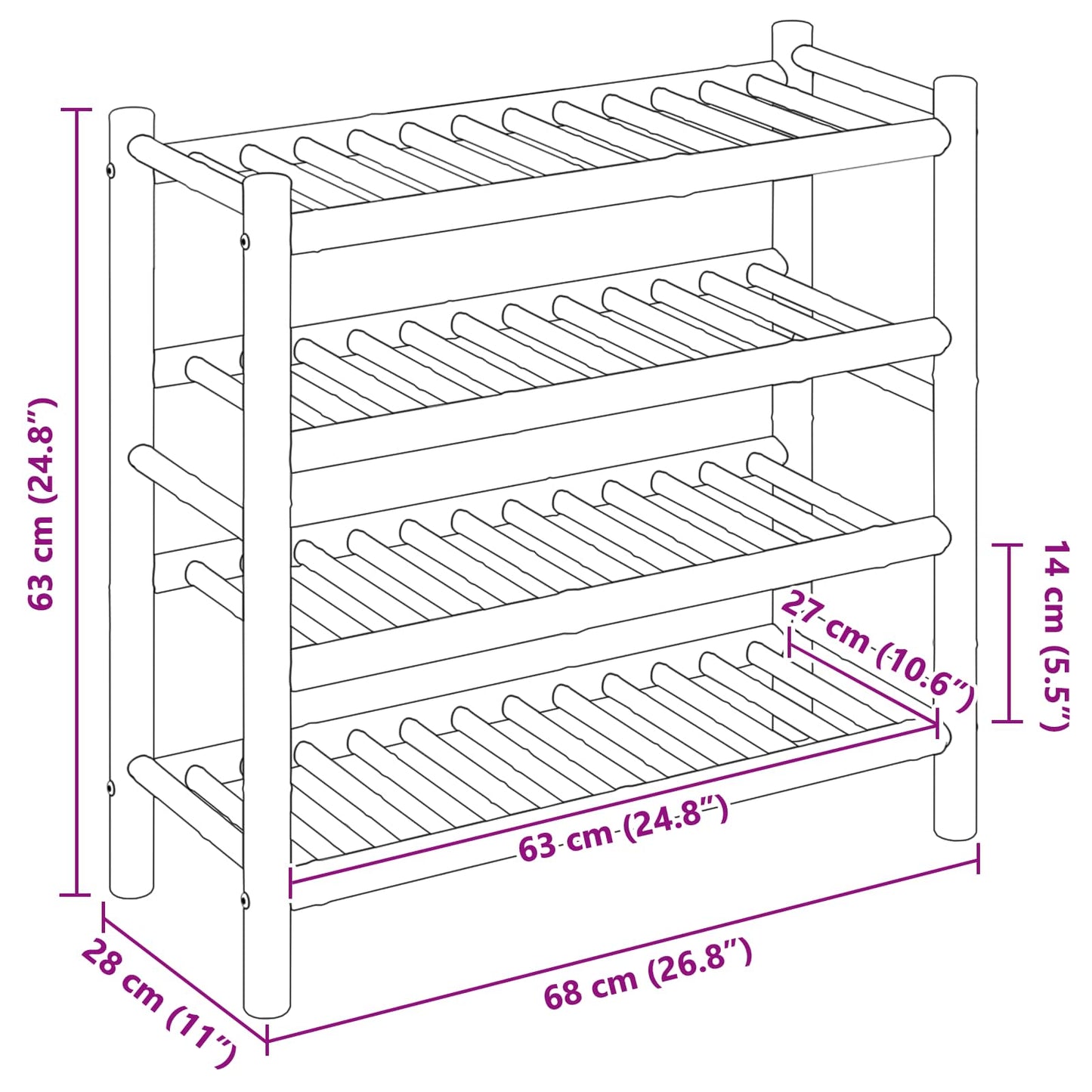 Shoe Rack with Shelf Natural 26.77 x 11.02 x 24.80 in Bamboo