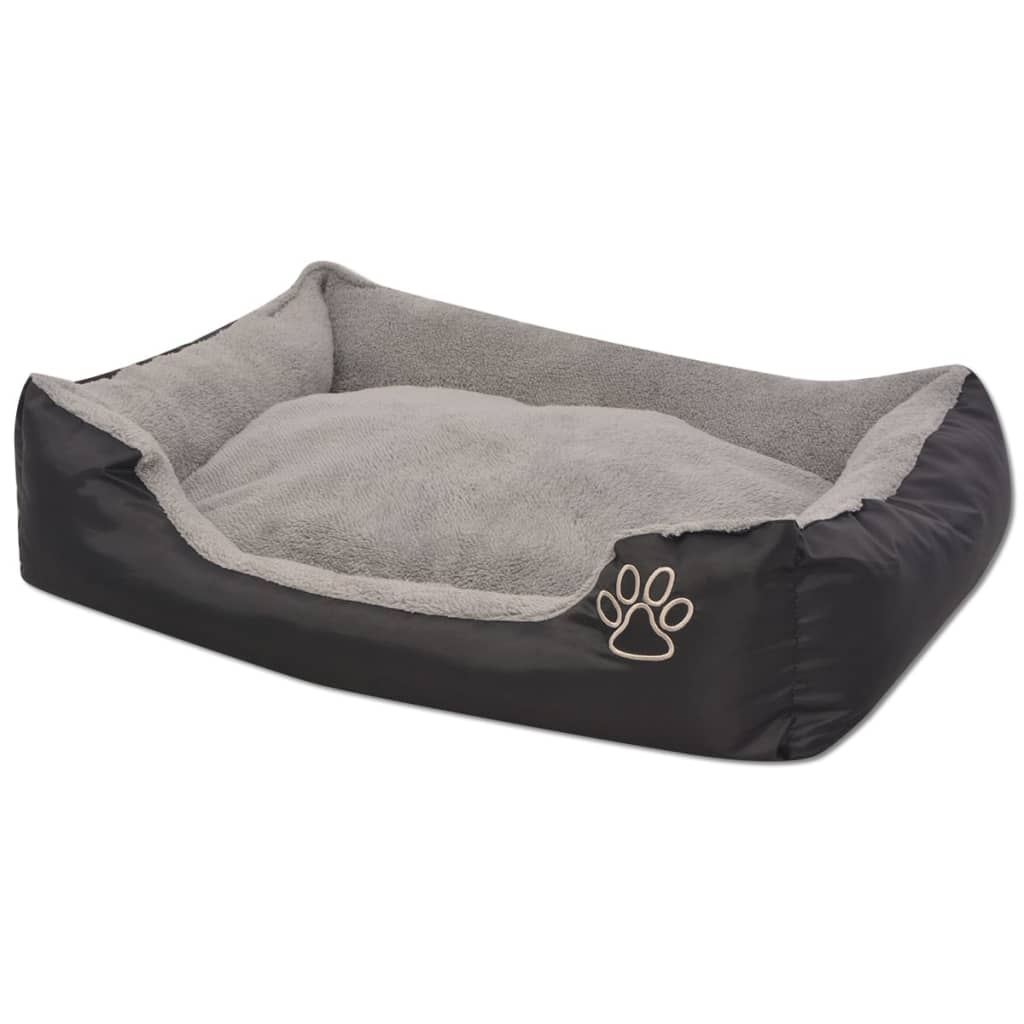 Dog Bed Black and Grey PU-coated oxford fabric and faux fur S