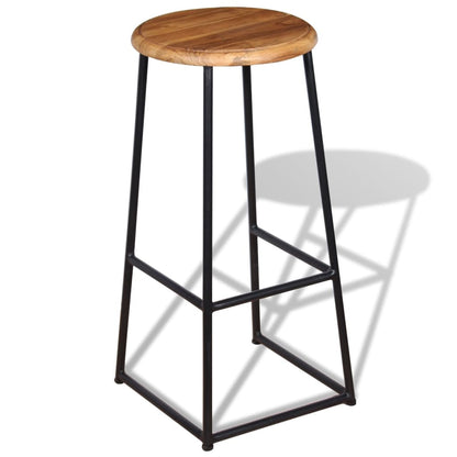 Bar Stool Set of 2 Brown Solid teak wood, iron Standard Durable