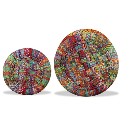 Stool Set of 2 Multicolor Bamboo and Chindi with Iron Frame