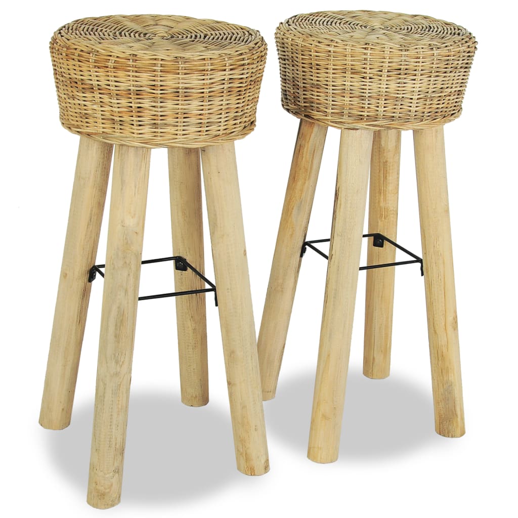 Bar Chair Set of 2 Natural Rattan