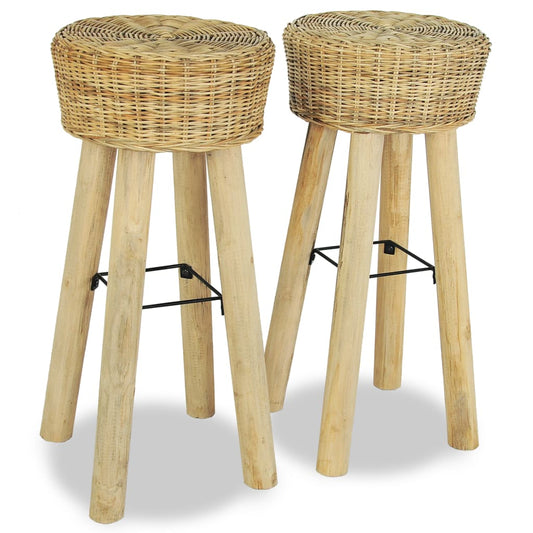 Bar Chair Set of 2 Natural Rattan
