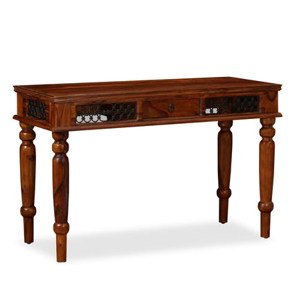 Writing Table Brown Solid Acacia Wood Large Storage