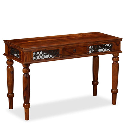 Writing Table Brown Solid Acacia Wood Large Storage