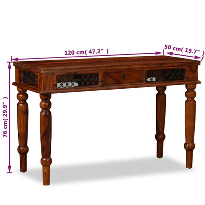 Writing Table Brown Solid Acacia Wood Large Storage