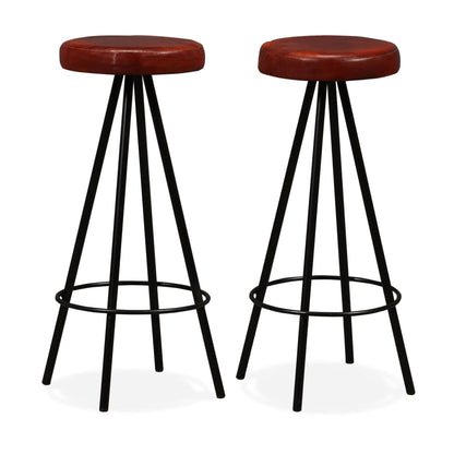 Bar Stool Set of 2 Brown Genuine leather Standard Industrial