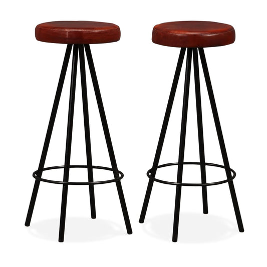 Bar Stool Set of 2 Brown Genuine leather Standard Industrial