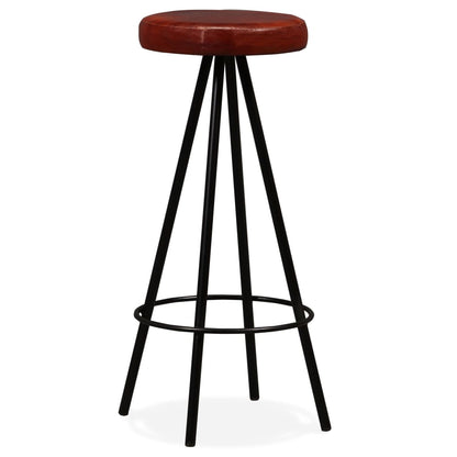 Bar Stool Set of 2 Brown Genuine leather Standard Industrial
