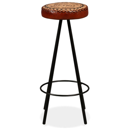 Bar Stool Set of 2 Brown and Black Real leather, canvas and steel
