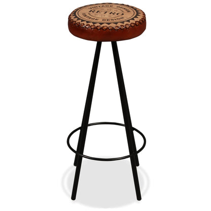 Bar Stool Set of 2 Brown and Black Real leather, canvas and steel