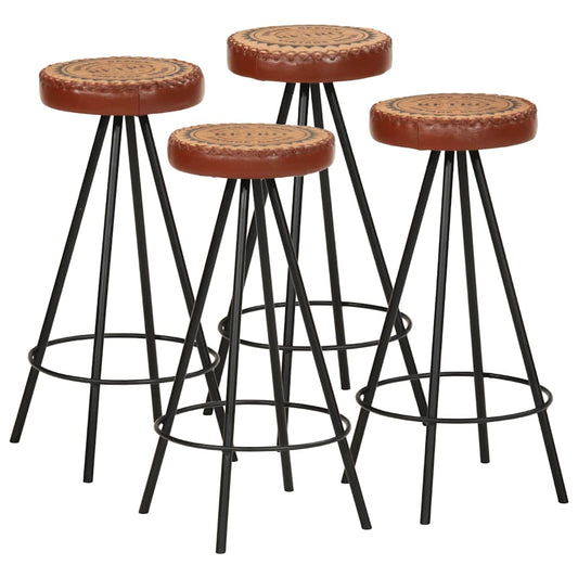 Bar Stool Set of 4 Brown and black Genuine leather, canvas, steel