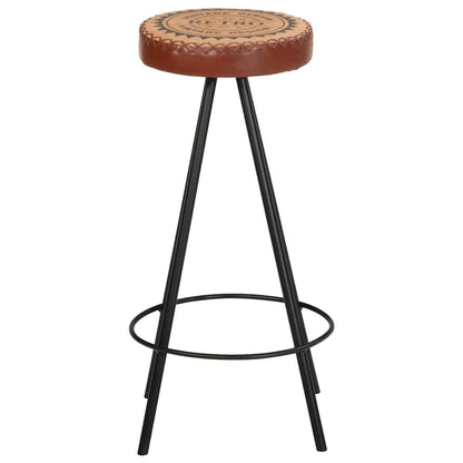 Bar Stool Set of 4 Brown and black Genuine leather, canvas, steel