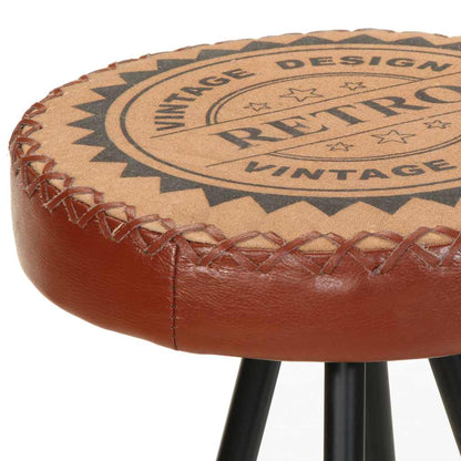 Bar Stool Set of 4 Brown and black Genuine leather, canvas, steel