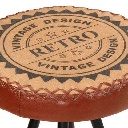 Bar Stool Set of 4 Brown and black Genuine leather, canvas, steel