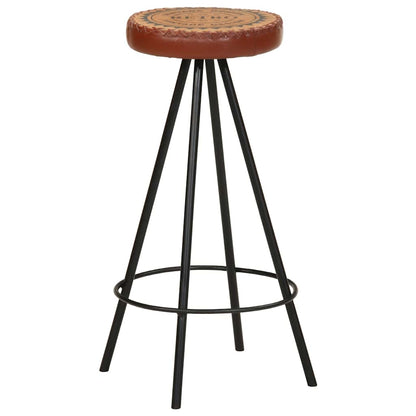 Bar Stool Set of 4 Brown and black Genuine leather, canvas, steel