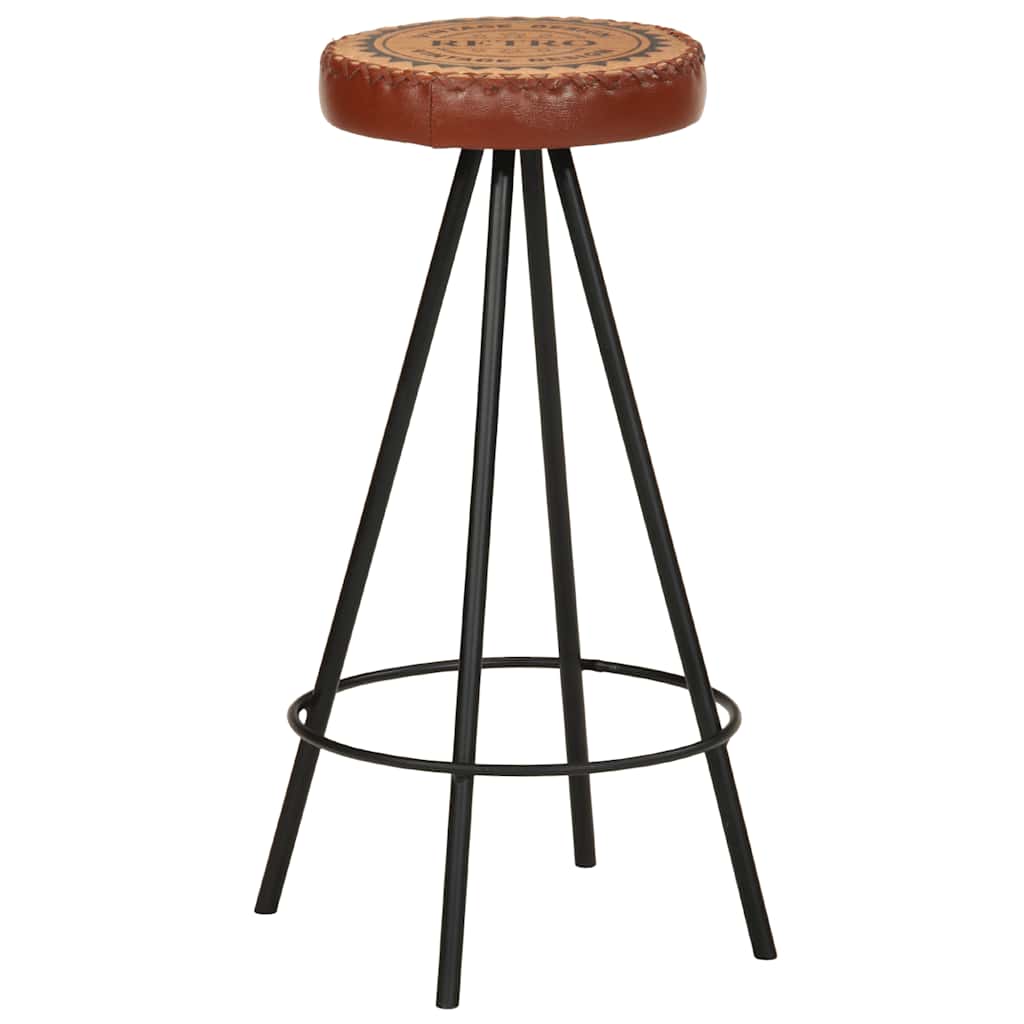 Bar Stool Set of 4 Brown and black Genuine leather, canvas, steel
