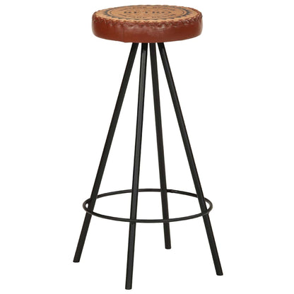 Bar Stool Set of 4 Brown and black Genuine leather, canvas, steel