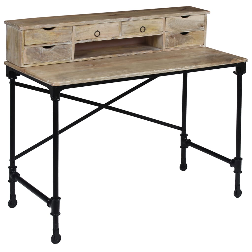 Writing Desk Natural Mango Wood Solid Mango Wood and Steel Medium