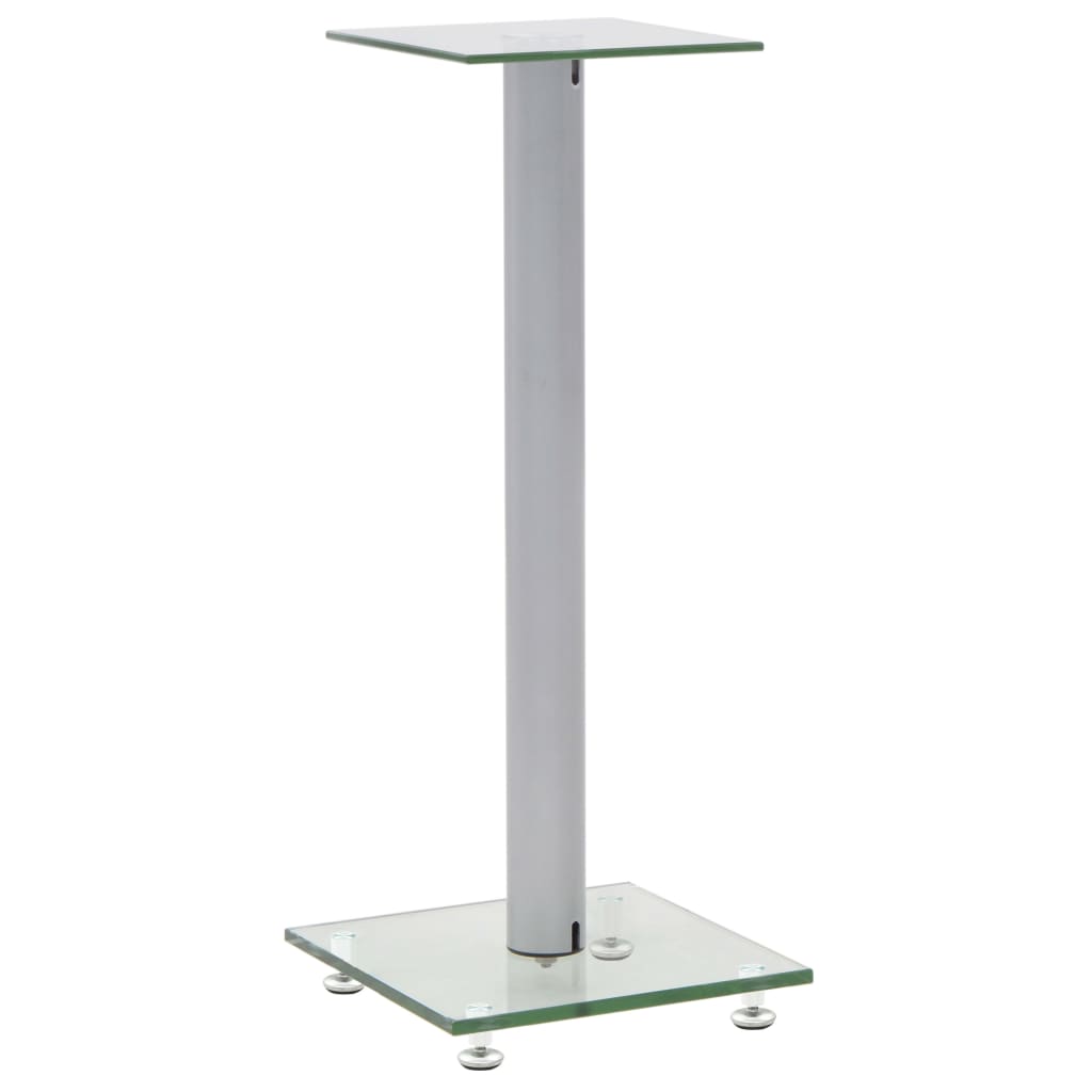 Speaker Stands 2 pcs Tempered Glass 1 Pillar Design Silver