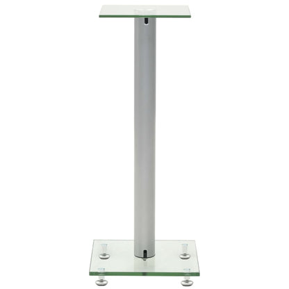 Speaker Stands 2 pcs Tempered Glass 1 Pillar Design Silver
