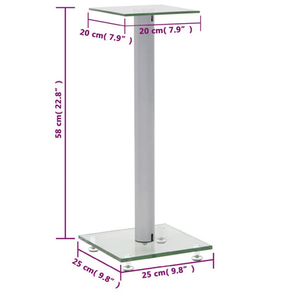 Speaker Stands 2 pcs Tempered Glass 1 Pillar Design Silver