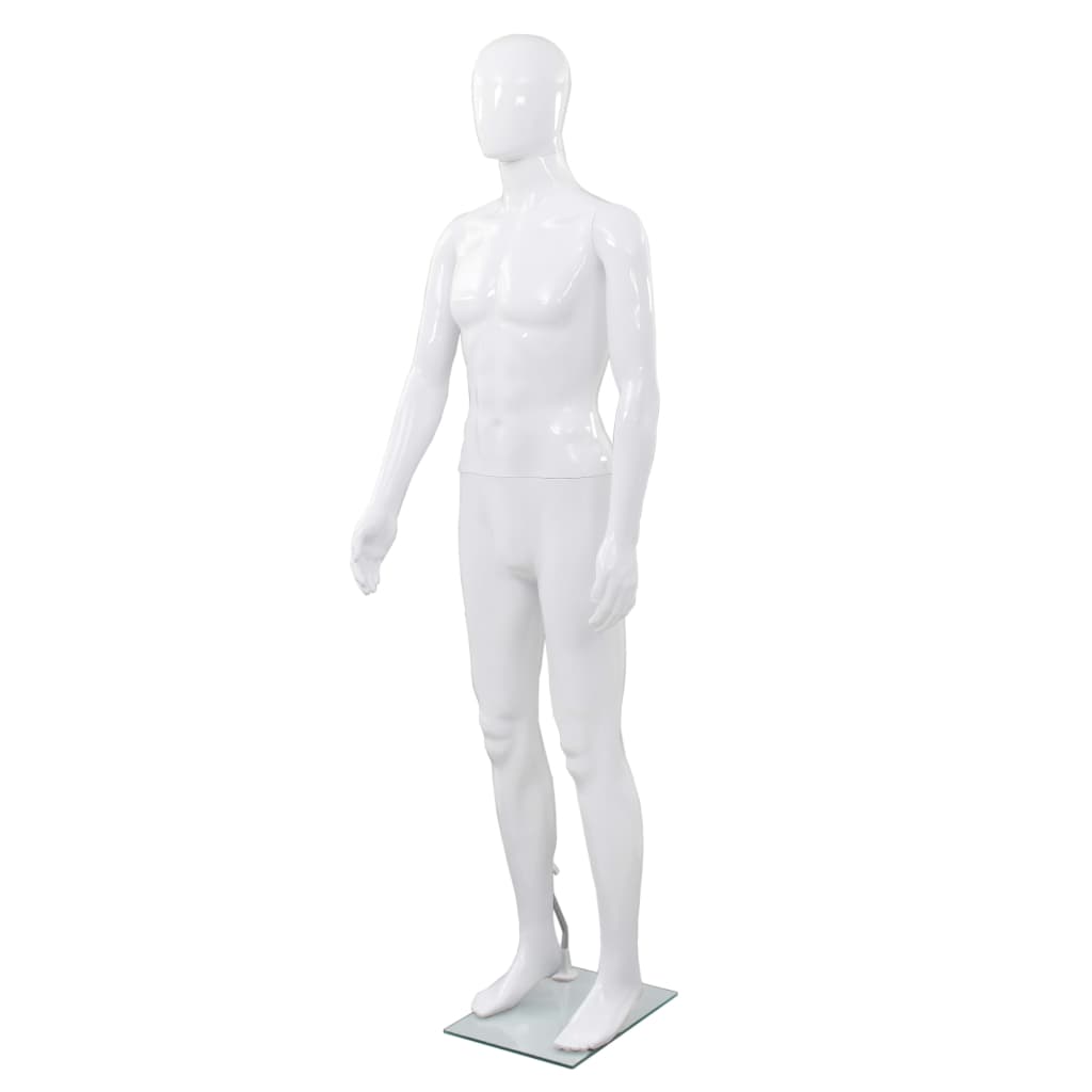 Full Body Male Mannequin with Glass Base Glossy White 72.8"