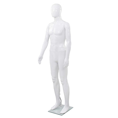 Full Body Male Mannequin with Glass Base Glossy White 72.8"