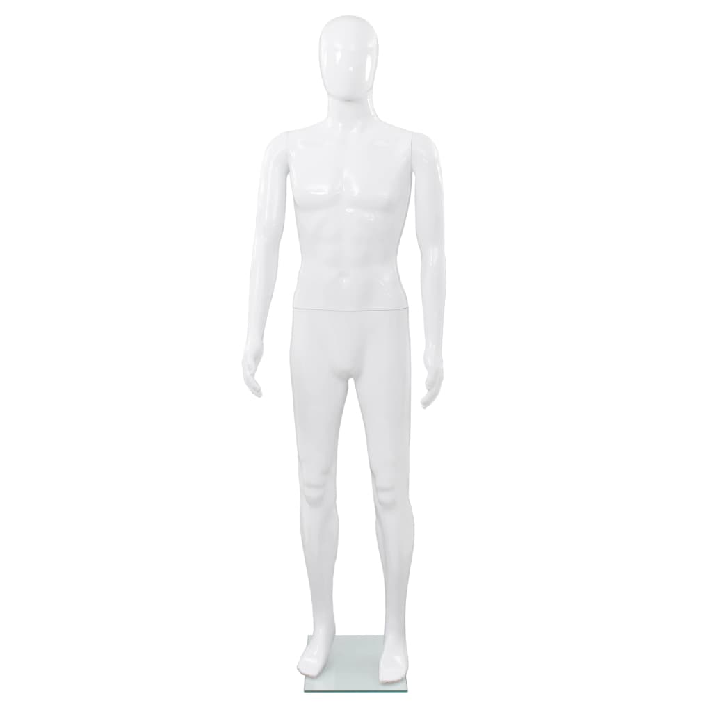 Full Body Male Mannequin with Glass Base Glossy White 72.8"