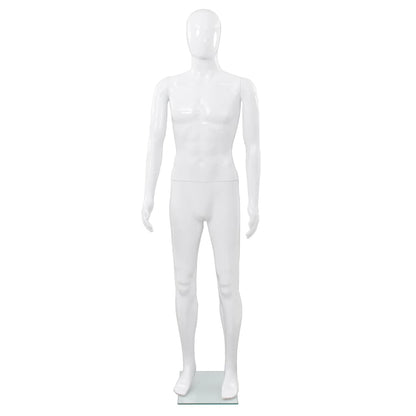 Full Body Male Mannequin with Glass Base Glossy White 72.8"