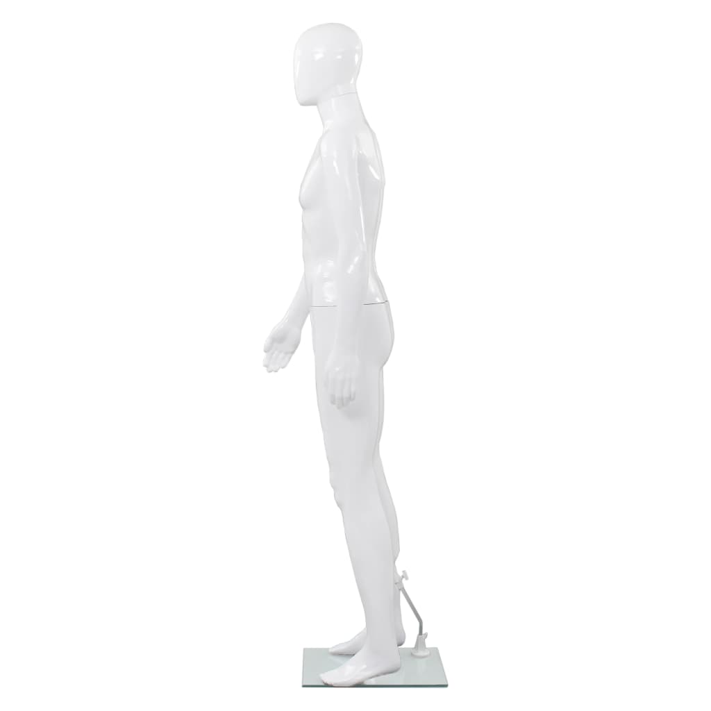Full Body Male Mannequin with Glass Base Glossy White 72.8"