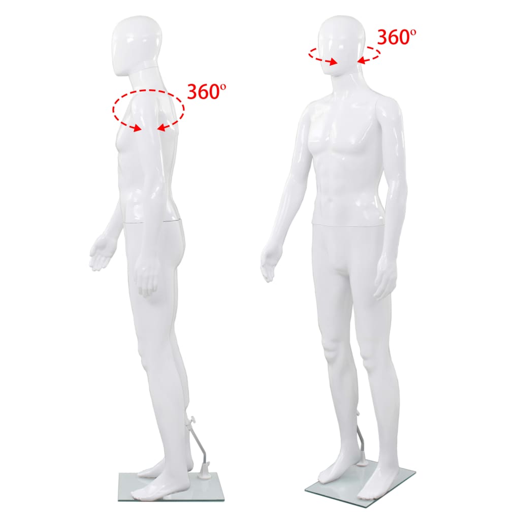Full Body Male Mannequin with Glass Base Glossy White 72.8"