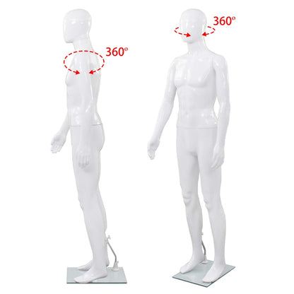 Full Body Male Mannequin with Glass Base Glossy White 72.8"