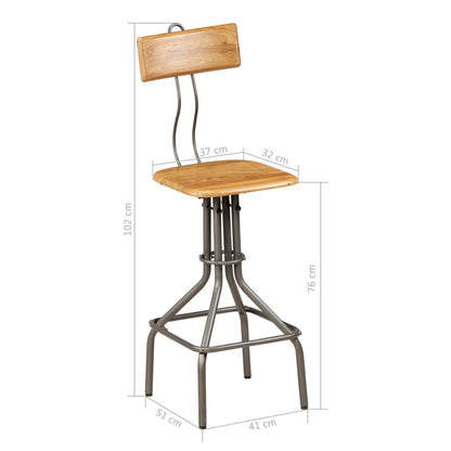 Bar Chair Set of 2 Teak and Steel Grey
