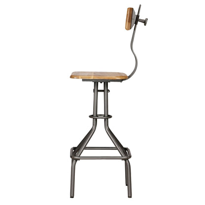 Bar Chair Set of 2 Teak and Steel Grey