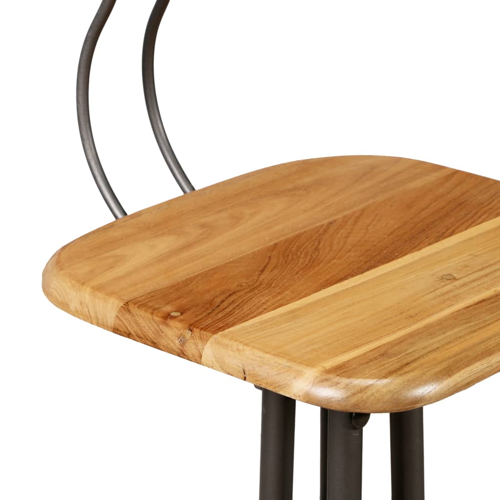Bar Chair Set of 2 Teak and Steel Grey