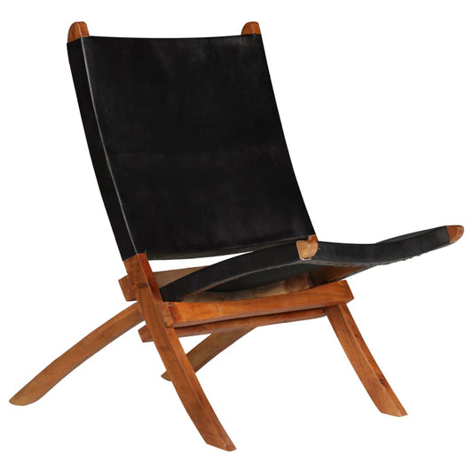Chair Black Genuine goat leather, Solid Acacia wood Standard