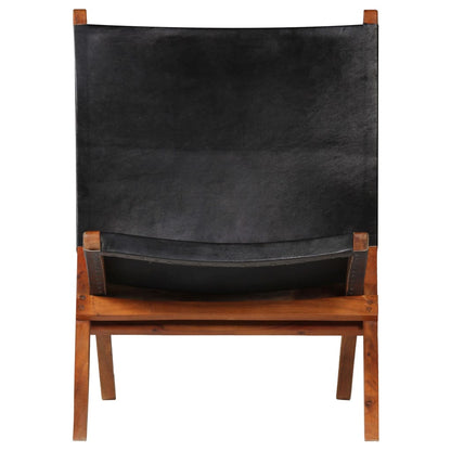 Chair Black Genuine goat leather, Solid Acacia wood Standard