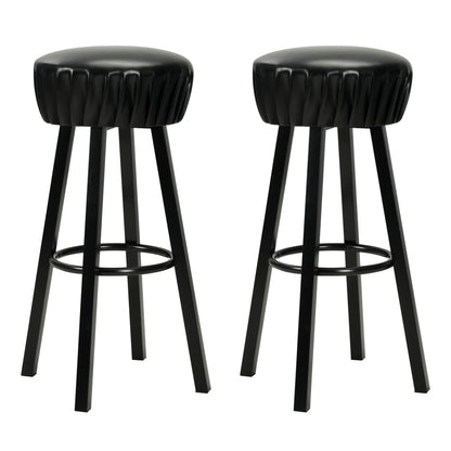 Bar Chair Set of 2 Black Faux leather, Steel Standard Footrest