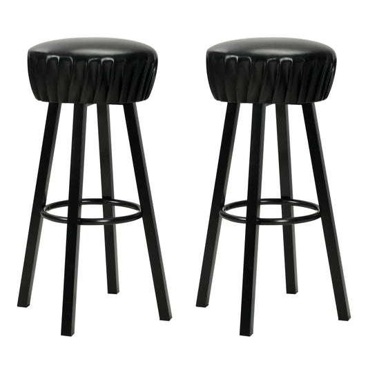 Bar Chair Set of 2 Black Faux leather, Steel Standard Footrest