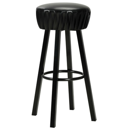 Bar Chair Set of 2 Black Faux leather, Steel Standard Footrest