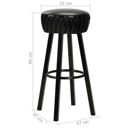 Bar Chair Set of 2 Black Faux leather, Steel Standard Footrest