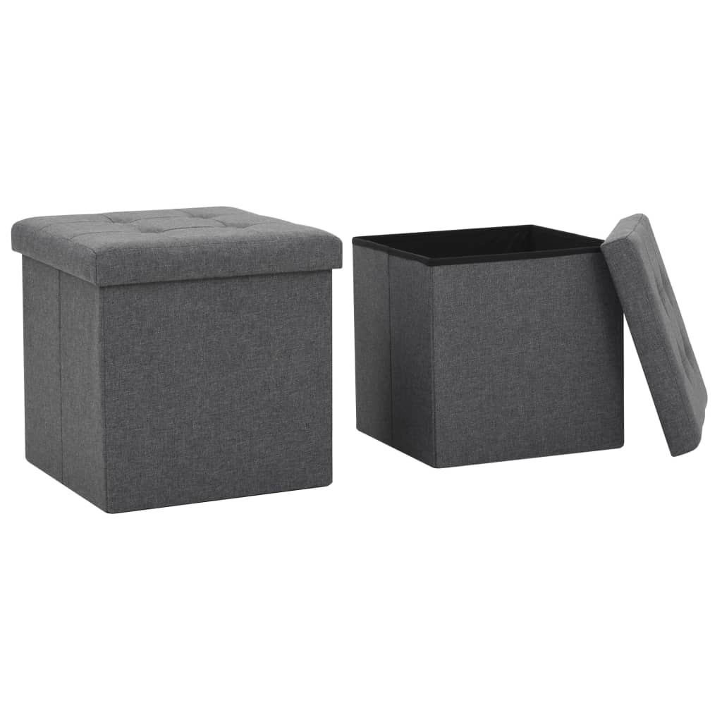 Folding Storage Stools 2 pcs Dark Gray Faux Linen