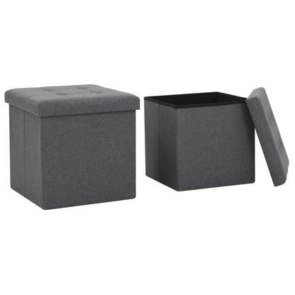 Folding Storage Stools 2 pcs Dark Gray Faux Linen